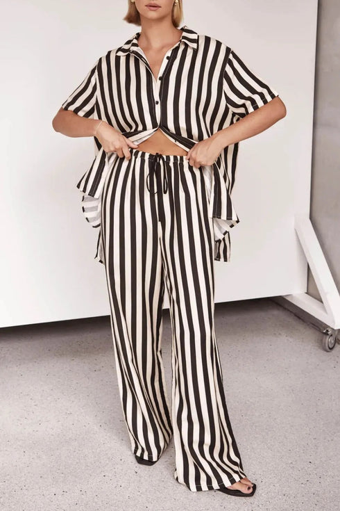 'Bronte' Striped Half Sleeve Top and Pants Set - Celes Fashion